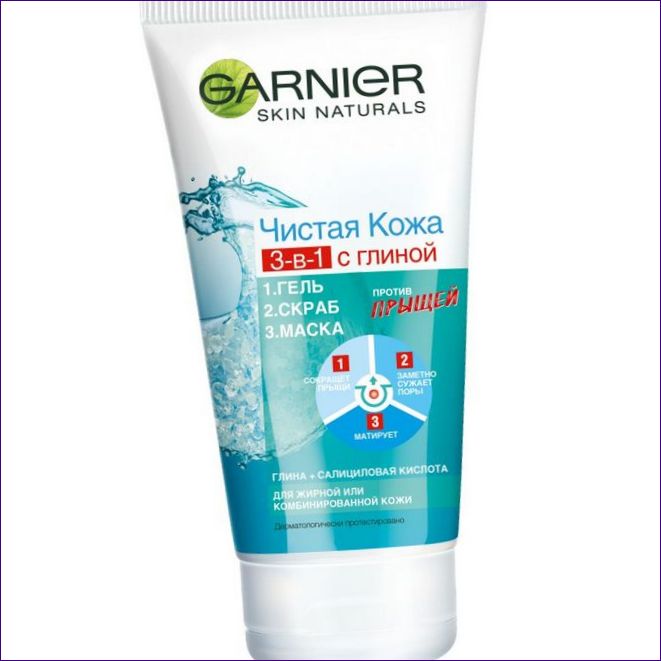 GARNIER Pure Skin 3 az 1-ben agyaggéllel + bőrradírral + maszkkal